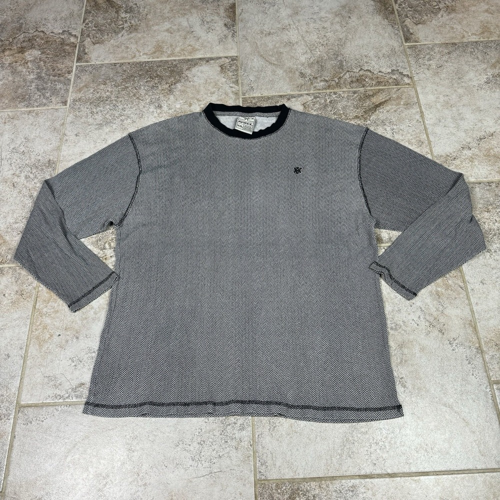 Avirex Herringbone Crew Neck Long Sleeve T Shirt Gray Black XXL Mens